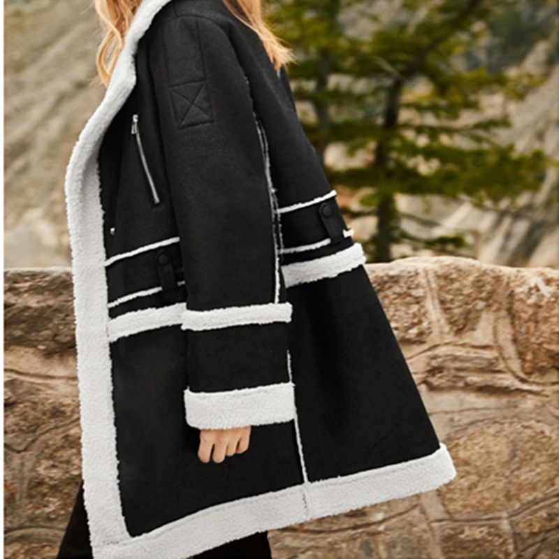 

Осенне-Весенняя мода, новинка, теплая, утолщенная, с длинными рукавами, с отложным воротником, с карманами, с лисьим мехом, однобортная, женск...