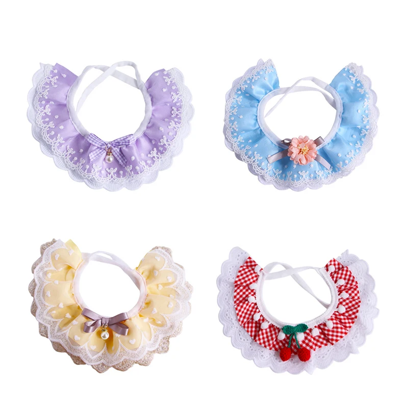

Small Fresh Style Dog Cat Necklace Decorative Collars Lovely Flower Bowknot Pet Collar Fashion Plaid Flowers Cute Lace Pet Bibs
