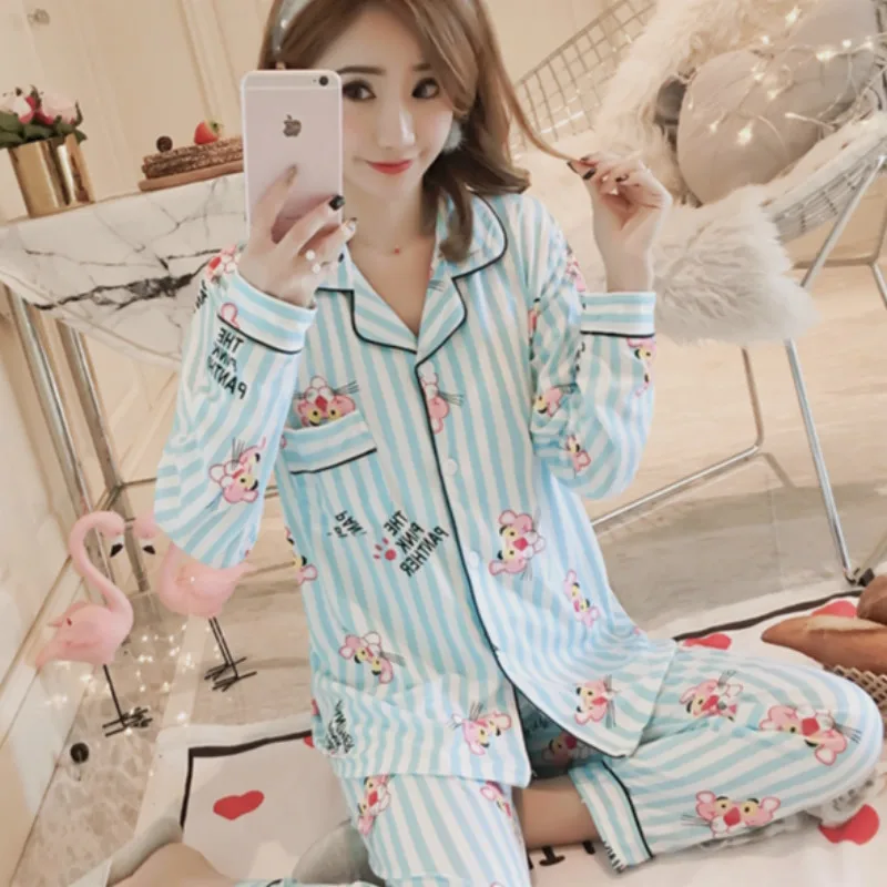 Женский пижамный комплект осенняя Женская одежда для сна с принтом и ночные