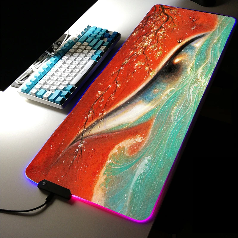 

RGB LED Light Gaming Accessories Chinese style animation Bigfish Begonia MousePad Large Keyboard Non-Slip Game Desk Mat for LOL