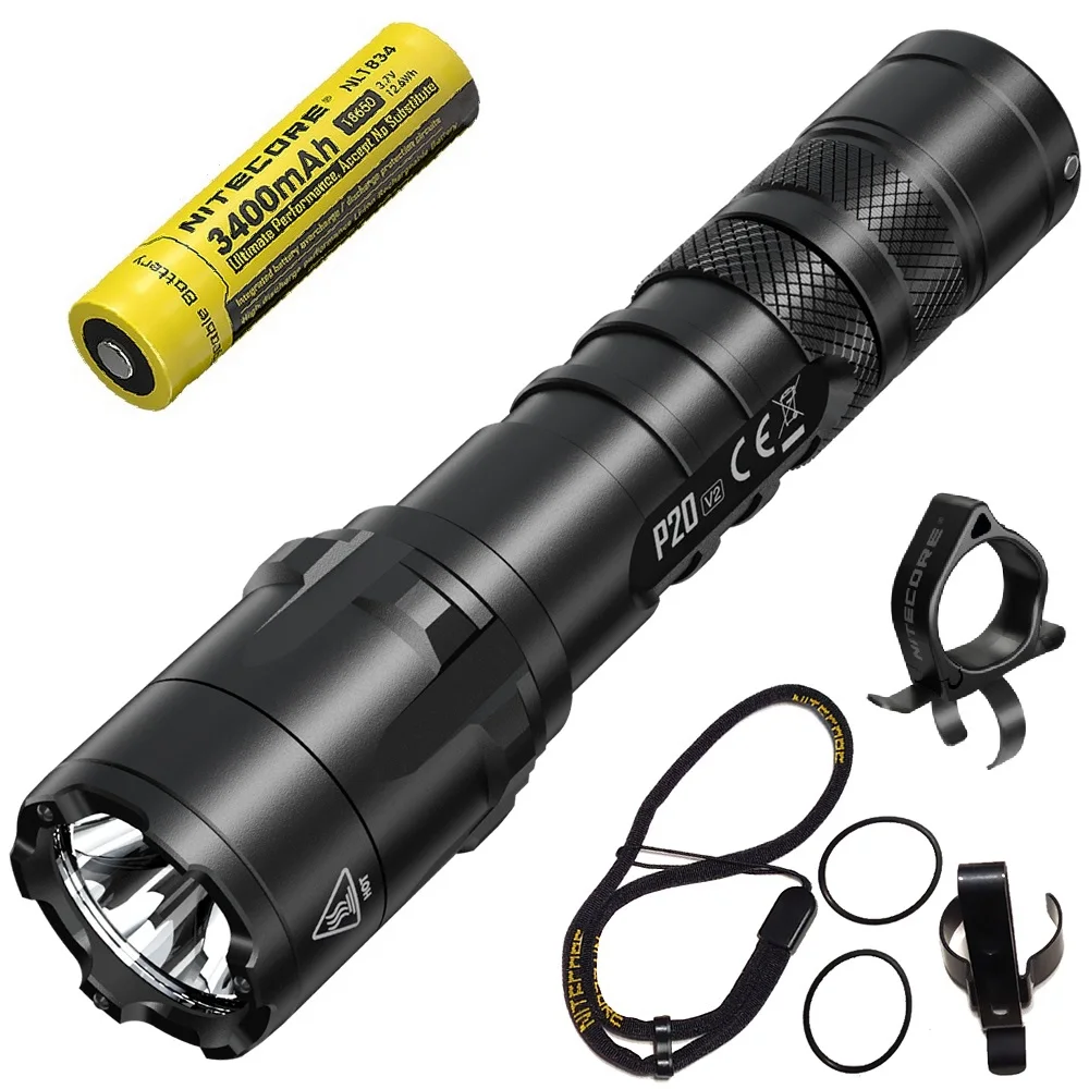 NITECORE P20 v2 Police Tactical Flashlight CREE XP-L2 V6 1100 LM LED Flashlight by 18650 Battery for Patrol Search and Rescue