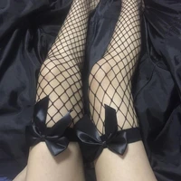 new girl womaan tube silk thigh high cute fishnet transparent stockings lovely bow over knee black bow sexy suspender stockings