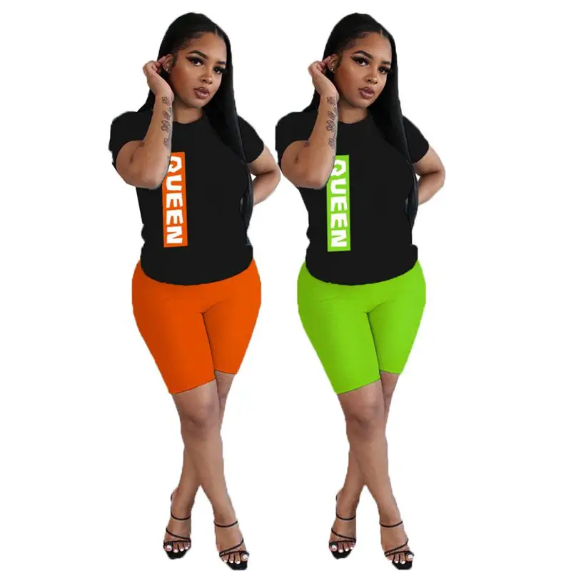

ZOOEFFBB Sexy Letter Tracksuit 2 Piece Set for Women Summer Clothes Tshirt and Shorts Vacation Outfits Lounge Wear Matching Sets