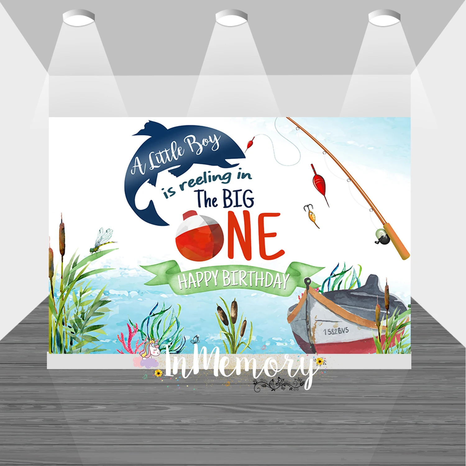 

Go Fishing Background Photography Props Photocall Vinyl Little Men Baby Shower Backdrop for Photo Studio Photophone