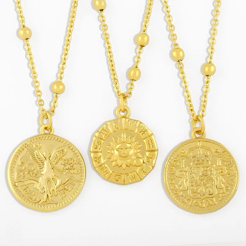 Цепочка с золотыми бусинами кругого диска ожерелье солнце Для женщин
