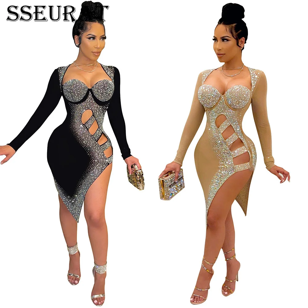 Блестящие платья SSEURAT Стразы для женщин элегантная Клубная одежда вечерние нее