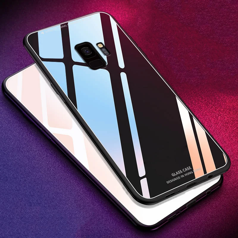 KEYSION Glossy Tempered Glass Case For Samsung S10 S9 S8 Plus S10e A50 A70 A80 A30 A20 Soft TPU Edge Hard Back Cover |