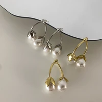 gold silver color fashion irregular real pearl pendant earrings for women gold silver colour flower dangle earrings accessories