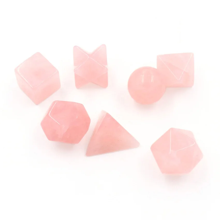 

Geometry Symbols Merkaba Star Natural Rose Quartzs Carved 7 Platonic Solids Sacred Crystal Reiki Healing Balancing Jewelry Beads