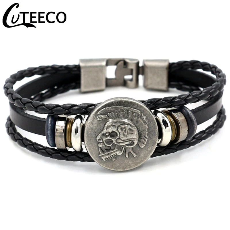 

CUTEECO Tribal Indian Skull Punk Charm Bracelets For Men Genuine Leather Wrap Bracelet Bangle Fashion Bohemia Jewelry