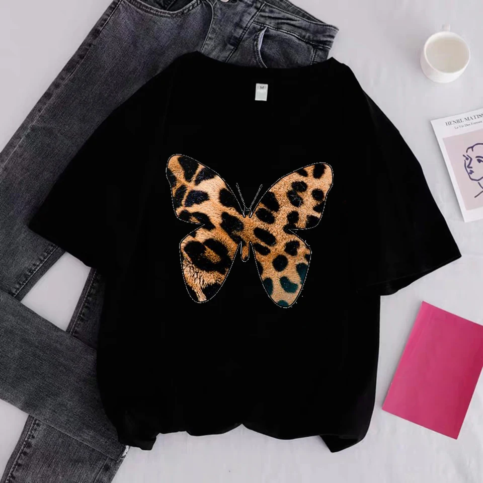 

Women T-Shirt Short Sleeve Lady T Shirt Leopard Butterfly Print Summer Female Plus Size Fashion Tops Tees Femme Shirts Ulzzang