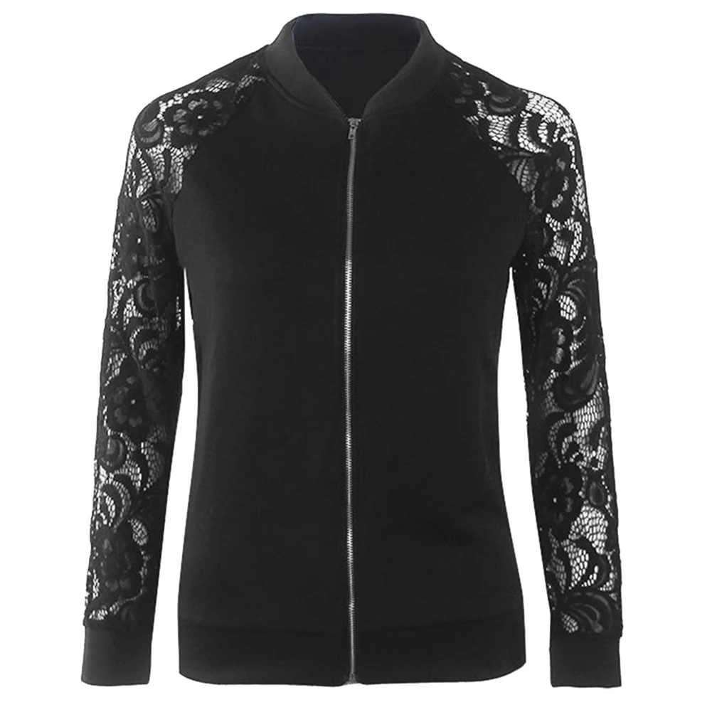 Модное женское резное кружевное лоскутное пальто с длинным рукавом однотонная