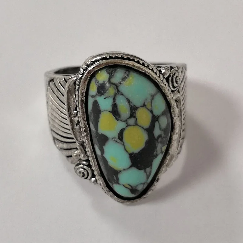 Женское кольцо с искусственным камнем бирюзовое вечерние ювелирные изделия |