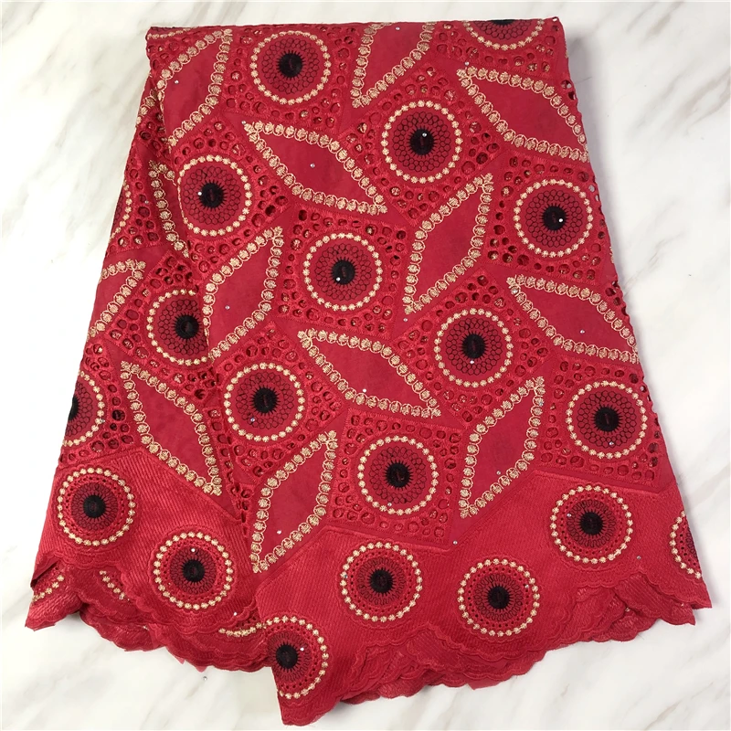 

Red Color Swiss Lace Fabric African Cotton Voile Lace Nigerian Swiss Voile Lace With Stones In Switzerland For Party Dress PS336