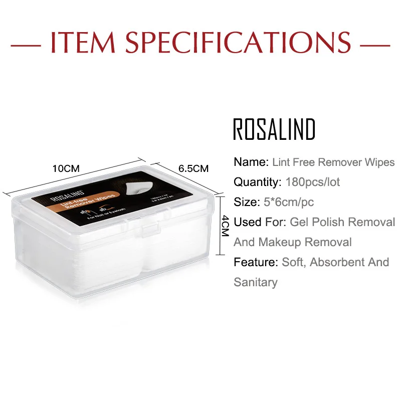 Безворсовые салфетки ROSALIND для ногтей 180 шт./лот гель лака и средства удаления