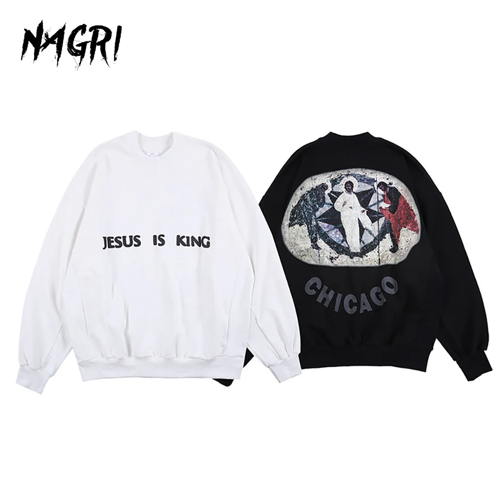 

Is King Jesus Print Sweatshirt Men Casual Long Sleeve Pullover Hoodie Hip Hop Male Fashion Tops Oversize Hoodies