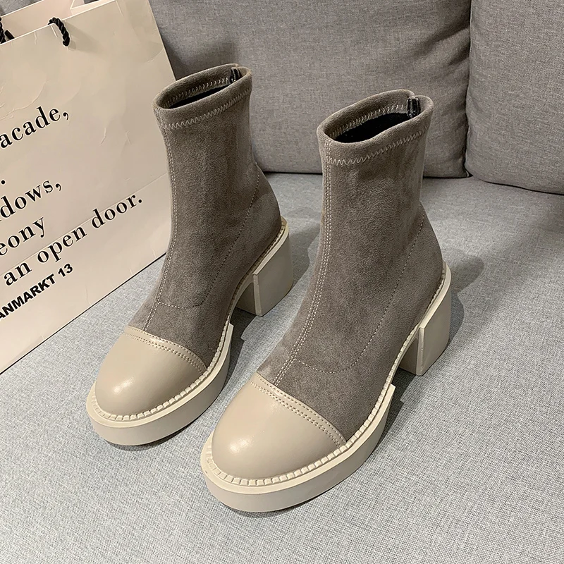 

Женские ботильоны на платформе, полусапожки на массивном высоком каблуке, без застежки, в готическом стиле, Осень-зима 2021