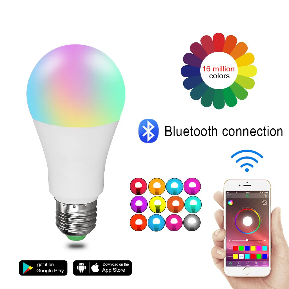 Беспроводная Bluetooth умная лампа с музыкальным голосовым управлением 15 Вт E27 B22
