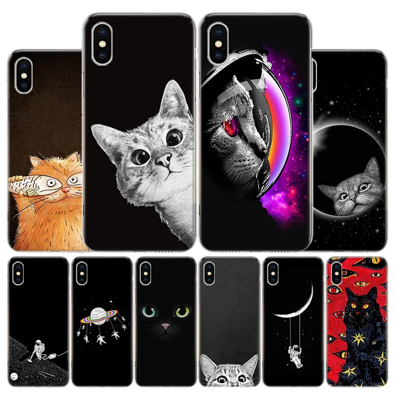 

Space Moon Cute Cats Cover Phone Case For Apple iPhone 11 12 13 Pro XR X XS Max 7 8 6 6S Plus + Mini 5S SE Print Shell Coque