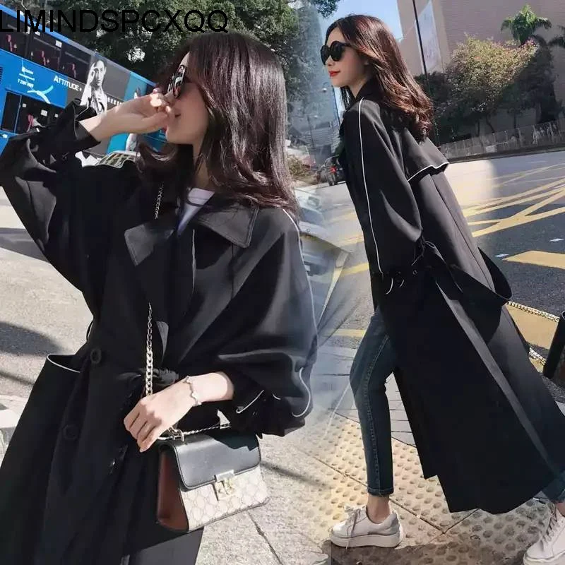 

Fall Winter Womens Jackets Slim Fashion Double-Breasted Long Windbreaker Temperament Loose Belt Women Korean Maxi Jacket