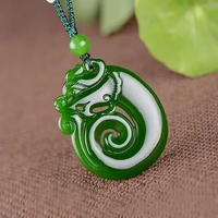 natural green double sided hand carved dragon jade pendant fashion boutique jewelry men and women necklace gift accessories