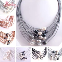 10 12mm natural oval freshwater pearl stone beads handwork 15 row leather for women fashion necklace jewelry magnet clasp16 22