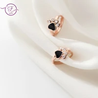 100 925 sterling silver earrings cute cat paw hoop earrings zircon korean fashion small ear jewelry for women gift