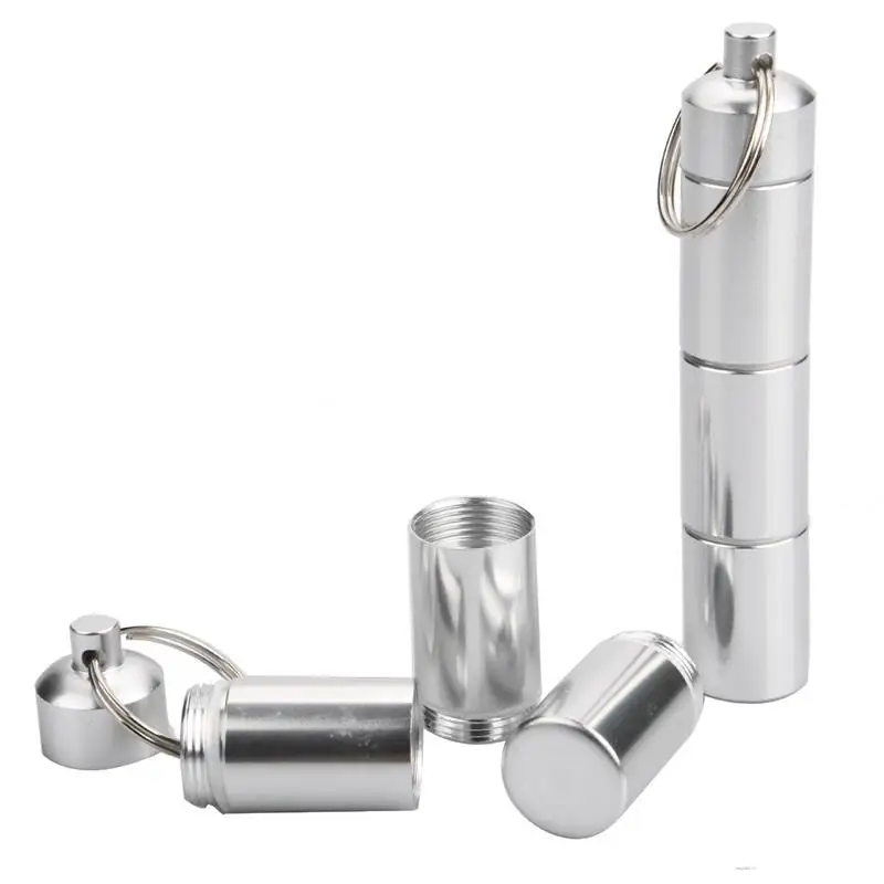 

Medicine Storage Box With Keychain Portable 4-section Small Medicine Cartridge Waterproof Aluminum Alloy Storage Tank