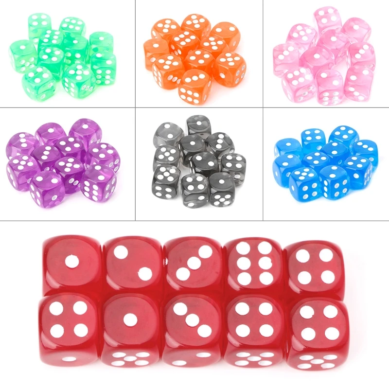 

10pcs Six Sided 15mm Transparent Cube Round Corner Portable Table Playing Games