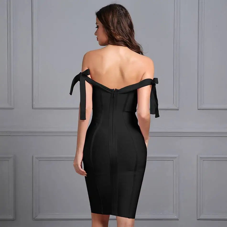 Seamyla 2019 Новое Бандажное Платье женское черное Vestidos с открытыми плечами