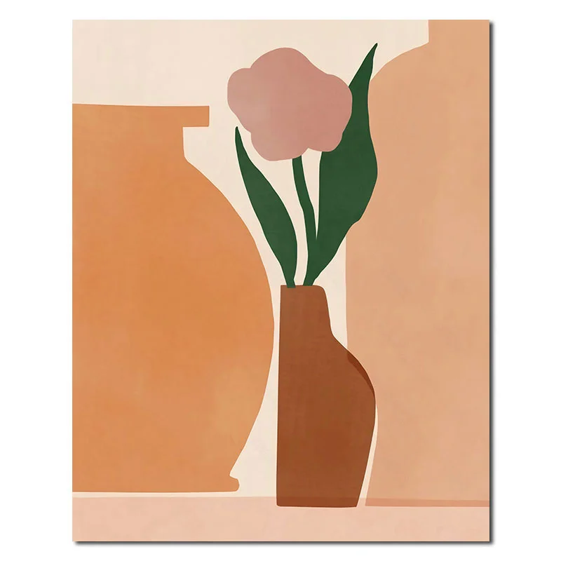 

European Style Canvas Material Abstract Half Vase with Flower Pattern Scene Decorative Painting 1 Pc and Wall Art Living Room