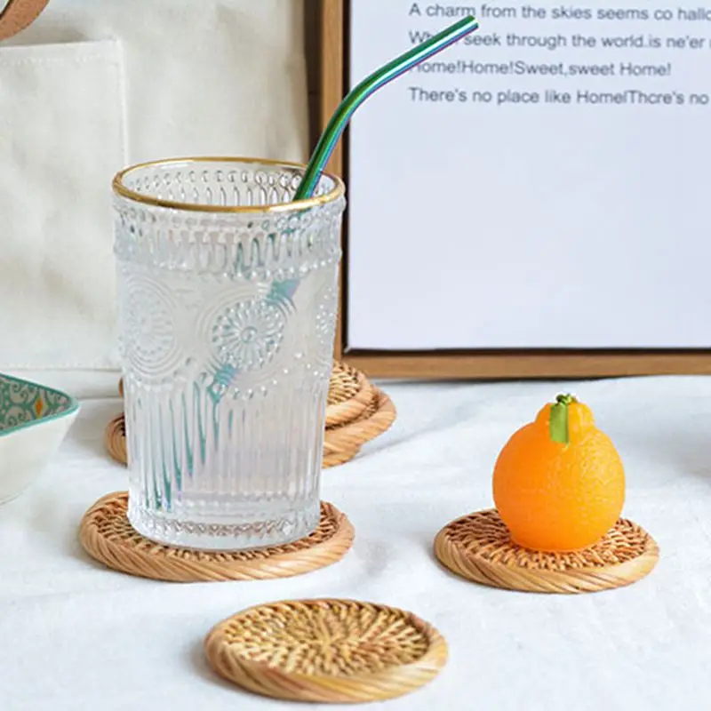 

JW-Autumn Rattan Woven Coaster Storage Cup Holder Potholder Shooting Props Japanese Tableware Round Rattan Coaster