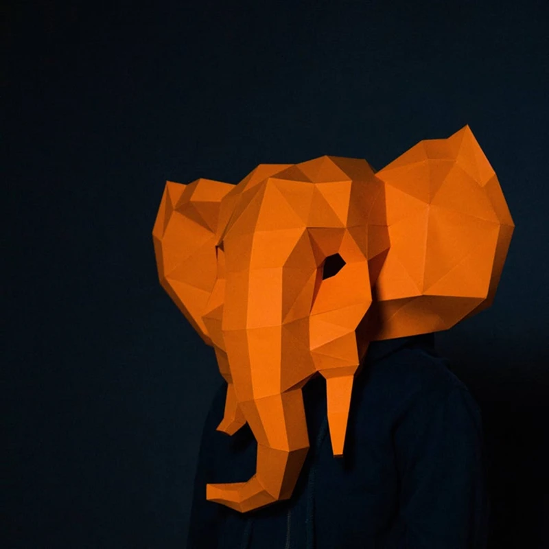 Маска-Слон из бумаги низкая полимерная 3D скульптура сделай сам маска для