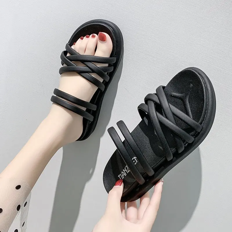 

House Slippers Platform Flat Shoes Female Med Slipers Women Slides Fashion 2021 Soft Summer Beach Luxury Rome PU Basic Slippers