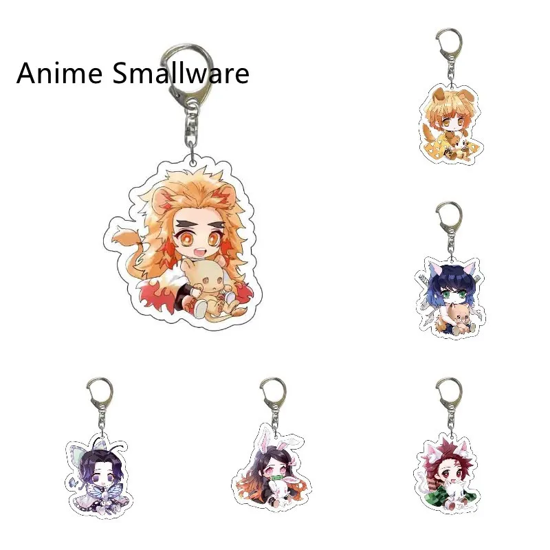 

Demon Slayer Anime Cute Figure Rabbit Ears Cosplay Rengoku Kyoujurou Acrylic Key Ring Kimetsu No Yaiba Tanjirou Character Model
