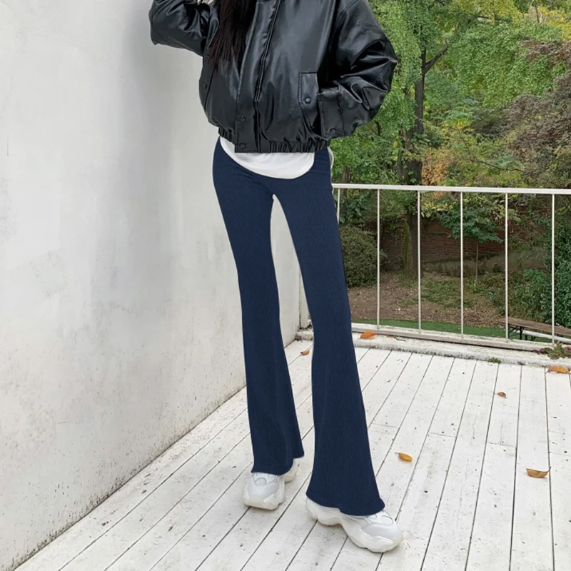 

Solid Y2k Female Corduroy Flare Pants Women Casual Fall Winter 2021 Long Stretch High Waist Trousers Sweatpants Capri