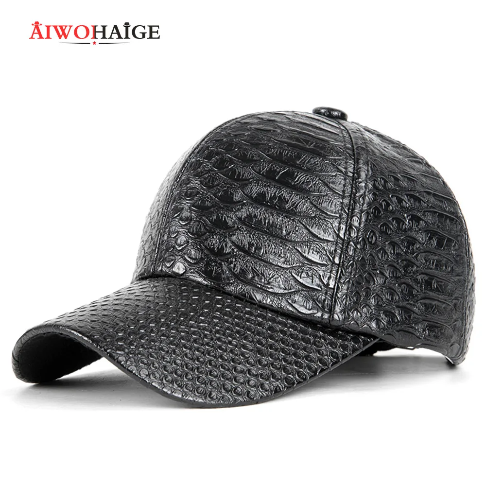 Мужская кепка из крокодиловой кожи однотонная Черная бейсбольная модная женская