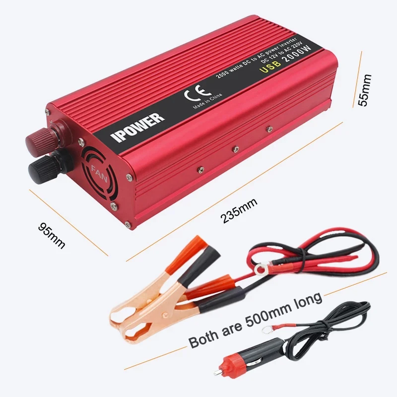 Инвертор двойной USB 2000 Вт преобразователь постоянного тока 12 В 24 к AC110V 220 в