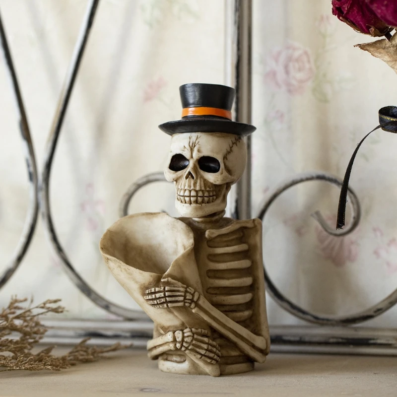 C5AD Skull Pen Holder Makeup Brush Key Resin Skeleton Desk Stationery Organizer Accessories for Home Office School | Дом и сад