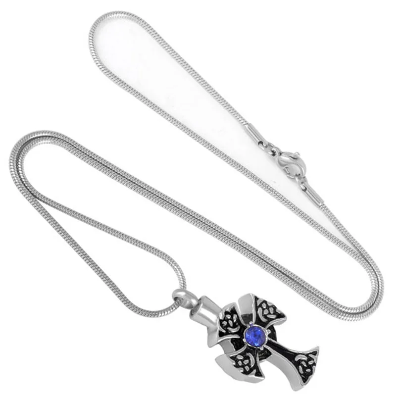 Эдd8431из Нержавеющей Стали Инкрустация синего кристалла крест памятный кулон для