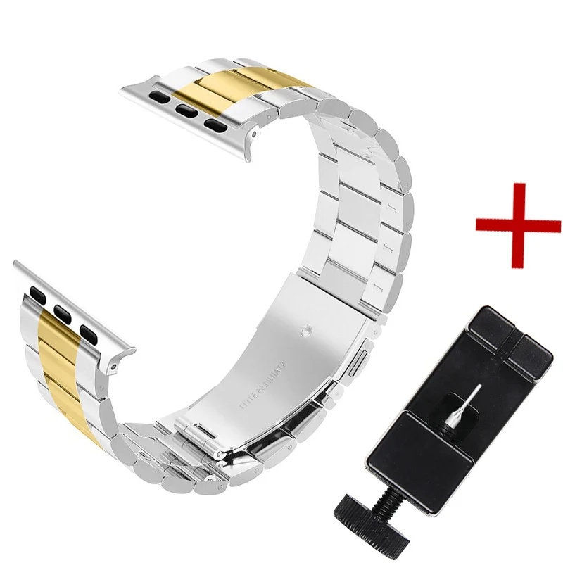 Ремешок для часов Joyozy из нержавеющей стали для Apple Watch 38 мм 42 мм 40 мм 44 мм сменный ремешок для часов iwatch серии 4 5 3 2 1 - Цвет ремешка: Gold and sliver