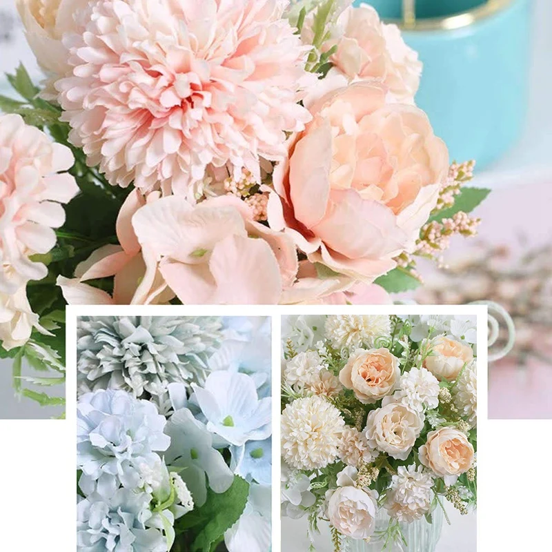 

Artificial Flowers, Fake Peony Silk Hydrangea Bouquet Decor Plastic Carnations Realistic Flower Arrangements Wedding Decoration