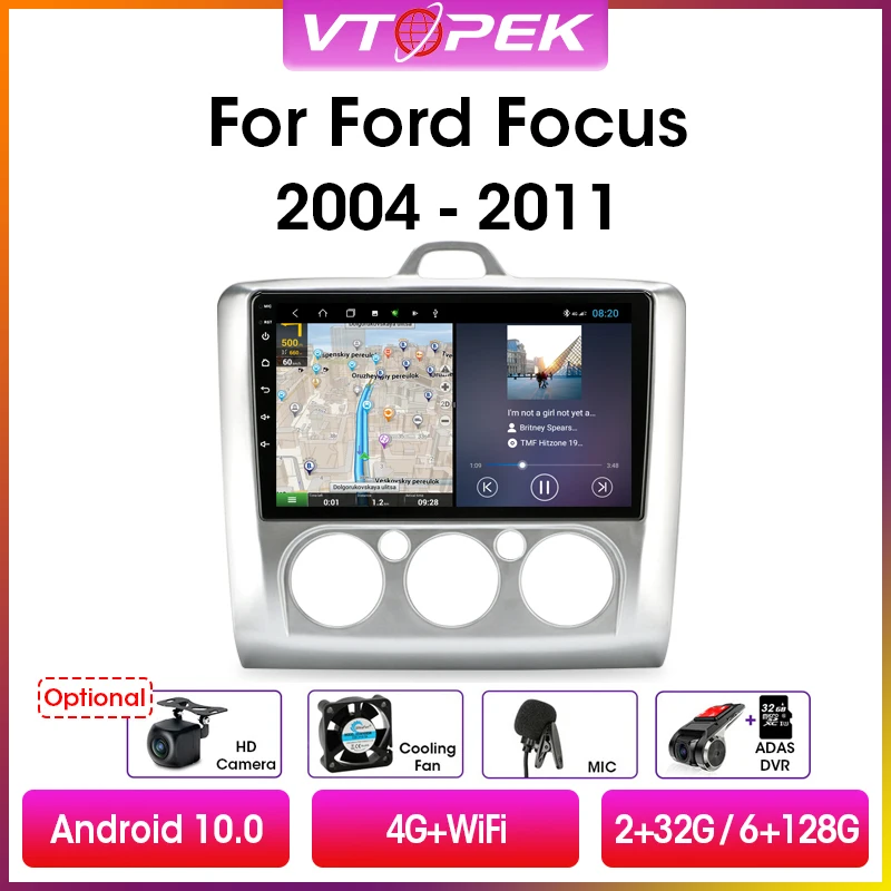 Автомагнитола Vtopek для Ford Focus Exi MT AT 10 0-2004 мультимедийный видеоплеер с GPS-навигацией