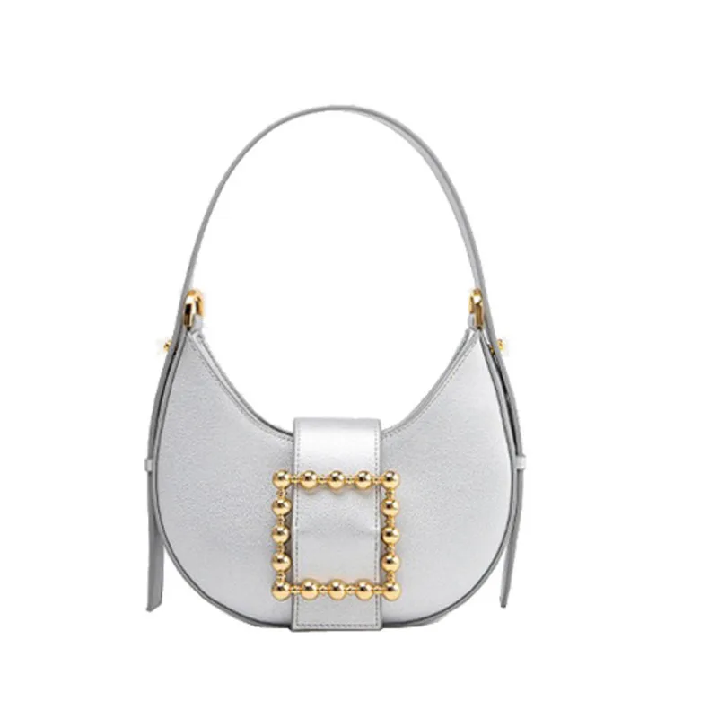 

Quality Leather Women's Bag 2021 New Spring Metal Buckle Single Shoulder Handbag Niche Design Underarm Pack D803