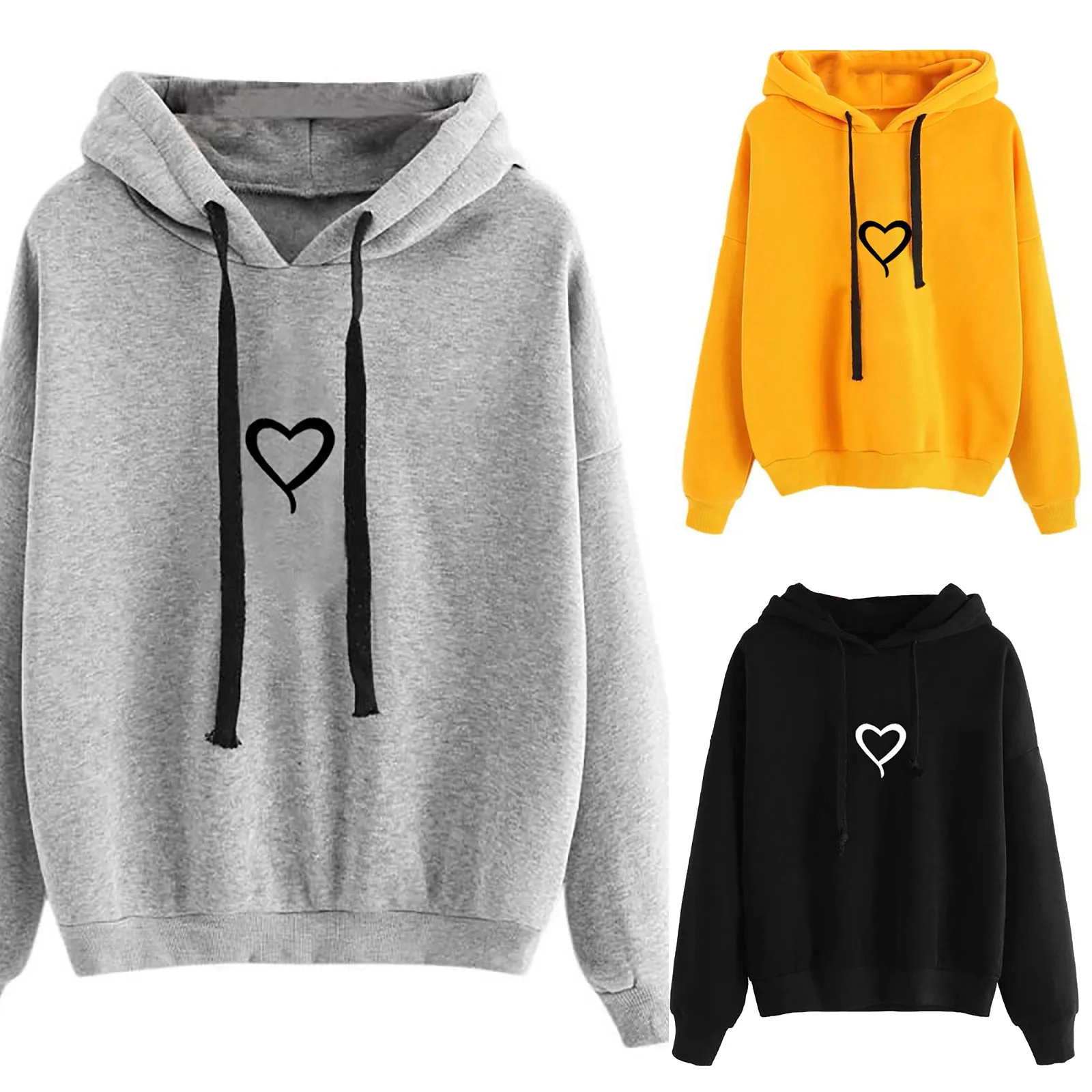 

Black Heart Hoodies For Women Autumn Hooded Sweatshirts Top Harajuku Hoodie Hoody