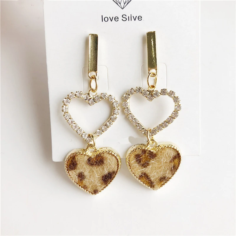 Корейский романтический выбитое сердечко инкрустированные Стразы леопардовым