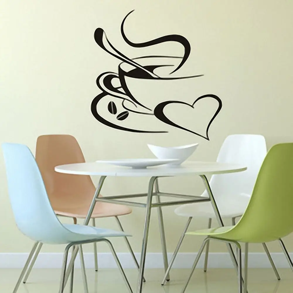 1pair Kitchen Wall Stickers Coffee Cup with Heart Sticker For Cafe Oven Dining Hall DIY Vinyl Adhesive Art Decoration Decal | Дом и сад