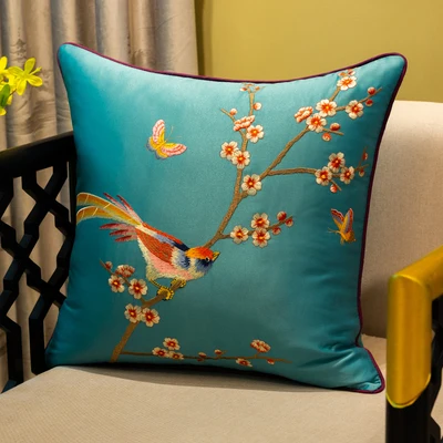 C DUNXDECO Cushion Cover Decorative Pillow Case Modern Chinese Orioles Butterfly Flora Luxury Embroidery Coussin Sofa Decorating - Цвет: C