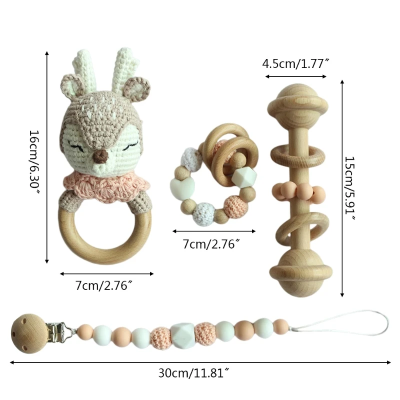 

Baby Pacifier Clips Newborn Dummy Holder Teething Bracelets Crochet Elk Soother Chain Infants Rattle Teethe