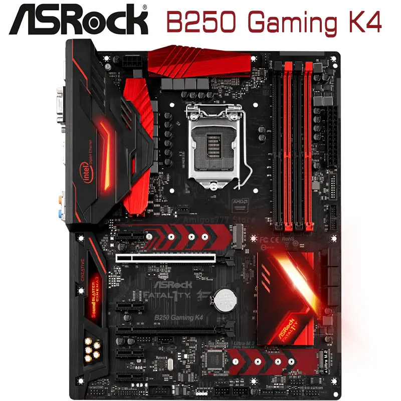 Verkaufen Mainboard ASRock B250 Gaming K4 LGA 1151 7th Ddr4 64gb I7 I5 I3 PCI-E 3,0 M.2 USB 3,1 RGB Desktop Intel B250 ATX Motherboard Verwendet